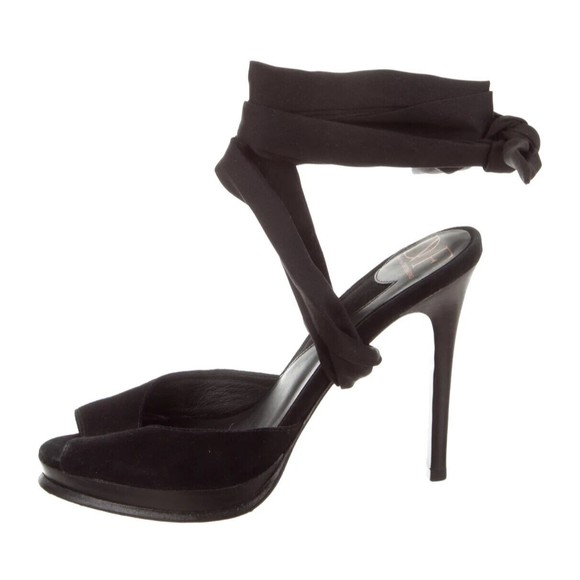 DIANE FURSTENBERG DESIGNER BLACK WRAP ANKLE HIGH HEEL SANDALS 8.M - Picture 7 of 8